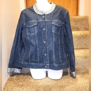 J.Jill Women's Denim Jacket with Floral Accents M Petite New
